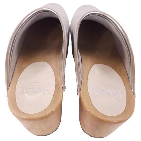 Sven Original Wide Collar Clogs High Heel Silver Metallic Leather Sz 40 EU - Picture 6 of 11
